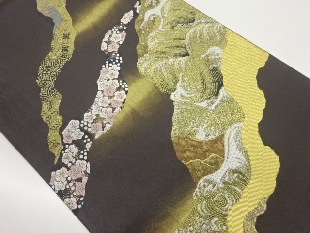 JAPANESE FUKURO OBI / WOVEN MICHINAGADORI & SAKURA